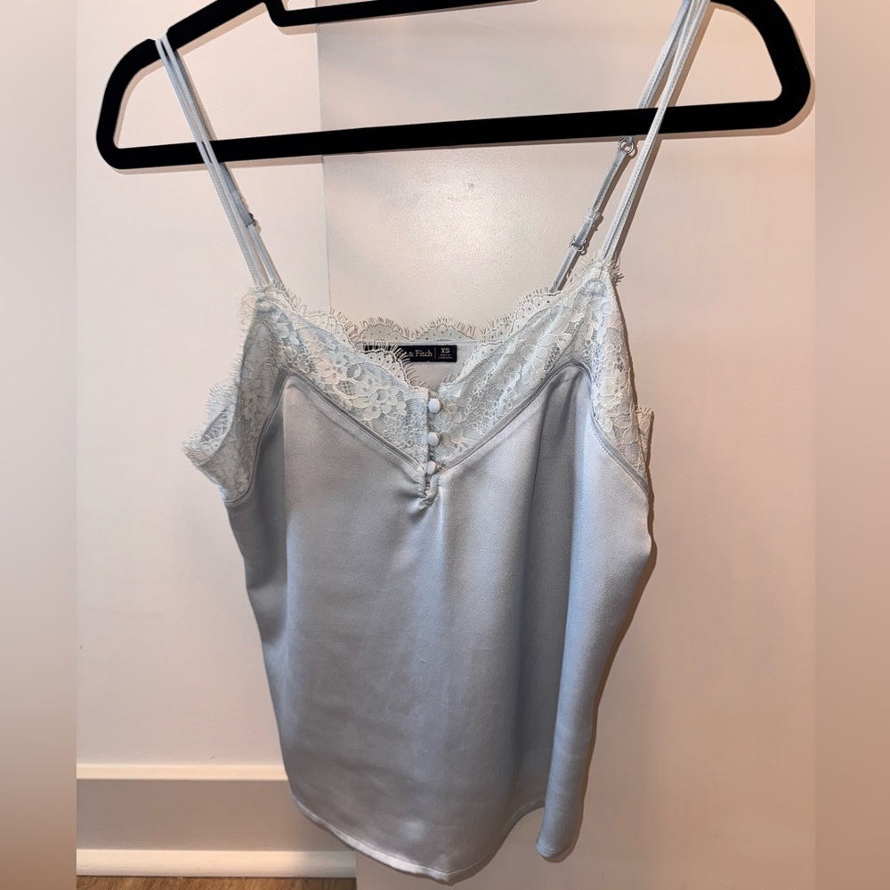 Abercrombie & Fitch Lace-Trim Satin Cami in Pale Blue